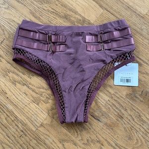 Purple High-Cut Bikini Bottom with Strappy Accents
